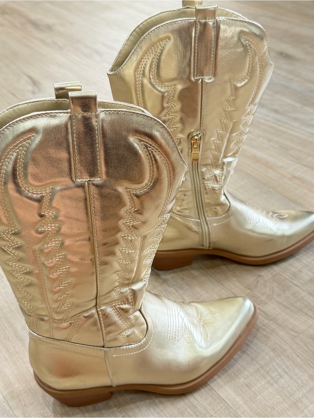 Metallic Gold Western Cowboy Boots for Women - Stylish Zip-Up Design